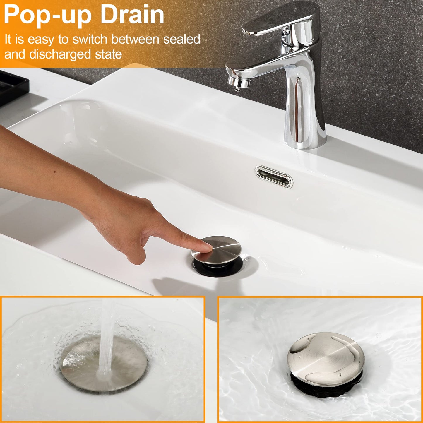 TIORIY Pop Up Bathroom Sink Drain - Bathroom Sink Stopper with Overflow for Faucet Vessel, Push Type Bathroom Sink Vanity Assembly with Strainer, Brushed Nickel