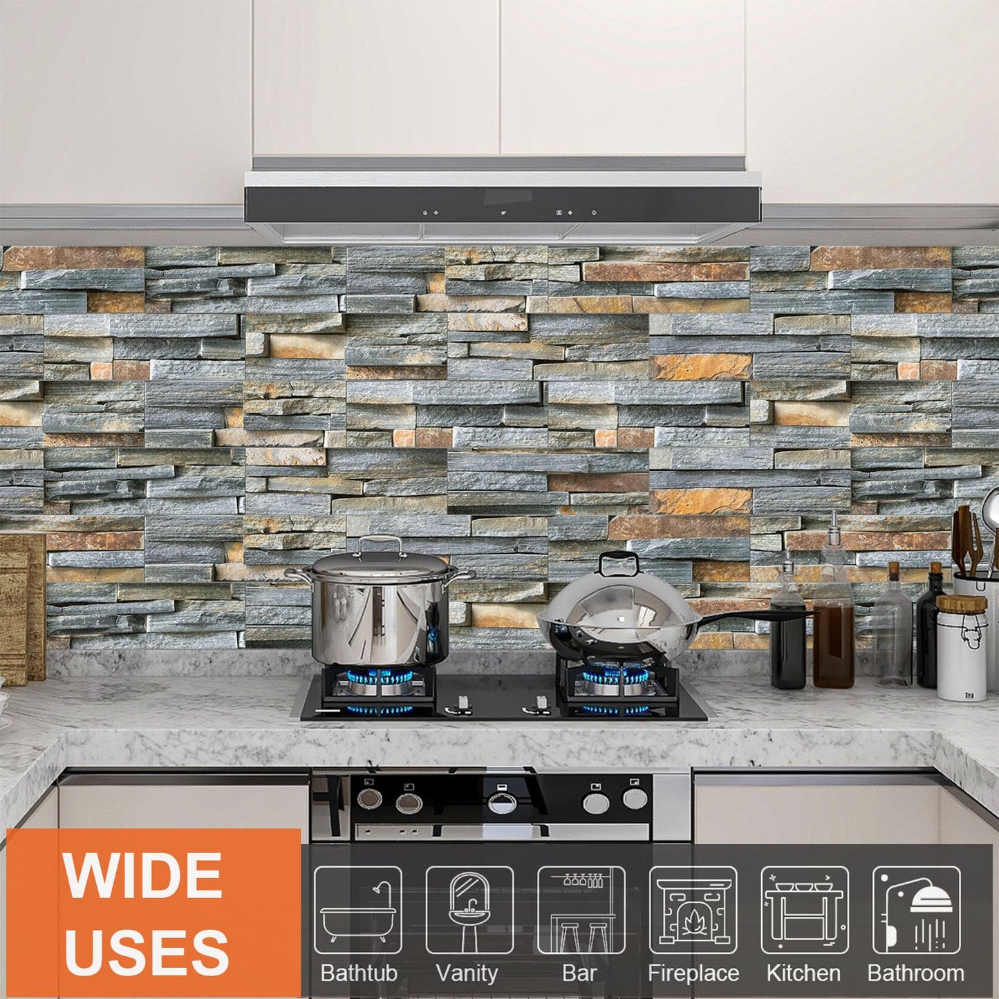 TUOKING 54-Pieces Peel and Stick Backsplash Tiles for Kitchen 4"x 12" PVC Self-Adhesive Subway Matte Faux Stone Wall Panel Brick Stick on Backspalsh for Bathroom(LPM-16-54PCS)
