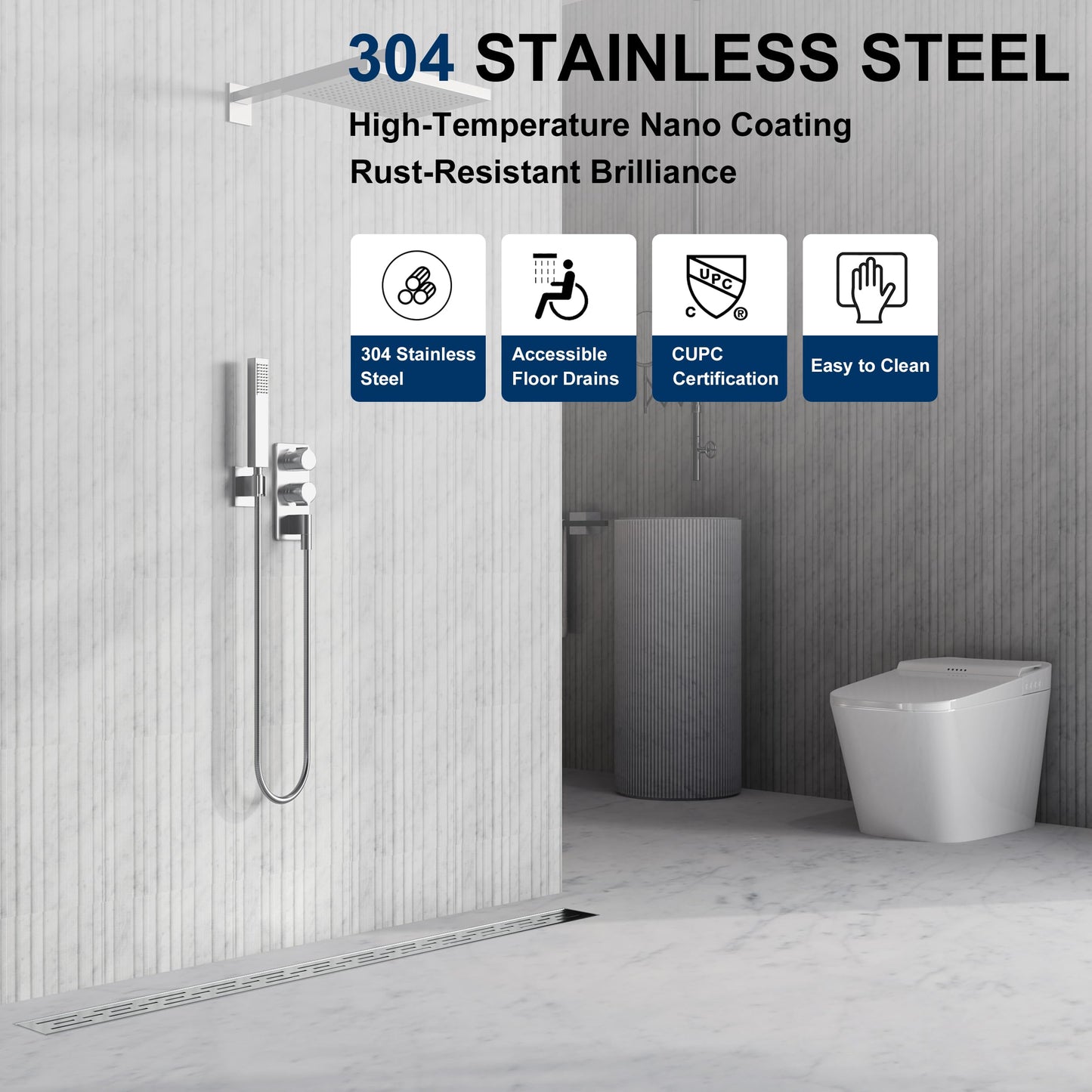 Neodrain 48 Inch Rectangular Linear Shower Drain with Brick Pattern Grate, Brushed 304 Stainless Steel Bathroom Floor Drain,Shower Linear Drain &Leveling Feet, Hair Strainer, CUPC Certified