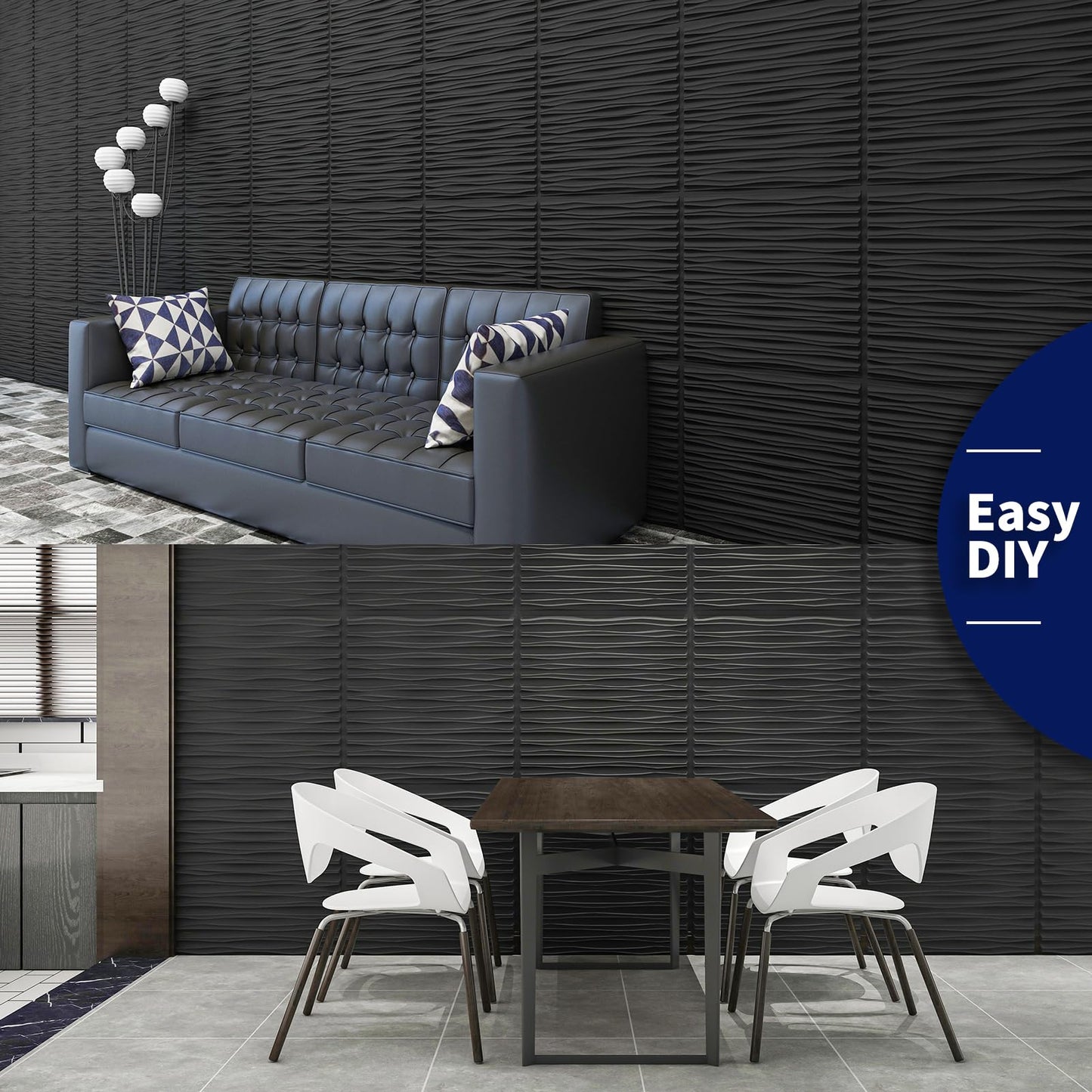 Art3dwallpanels Ceiling Tiles 24 x 24 for Interior Wall Décor, 24 Pack Drop Ceiling Tile 3D Wall Panel Fire Rated Waterproof Premium PVC, No Sag and Breakage Wall Panels Cover 96.Sq.Ft. Black
