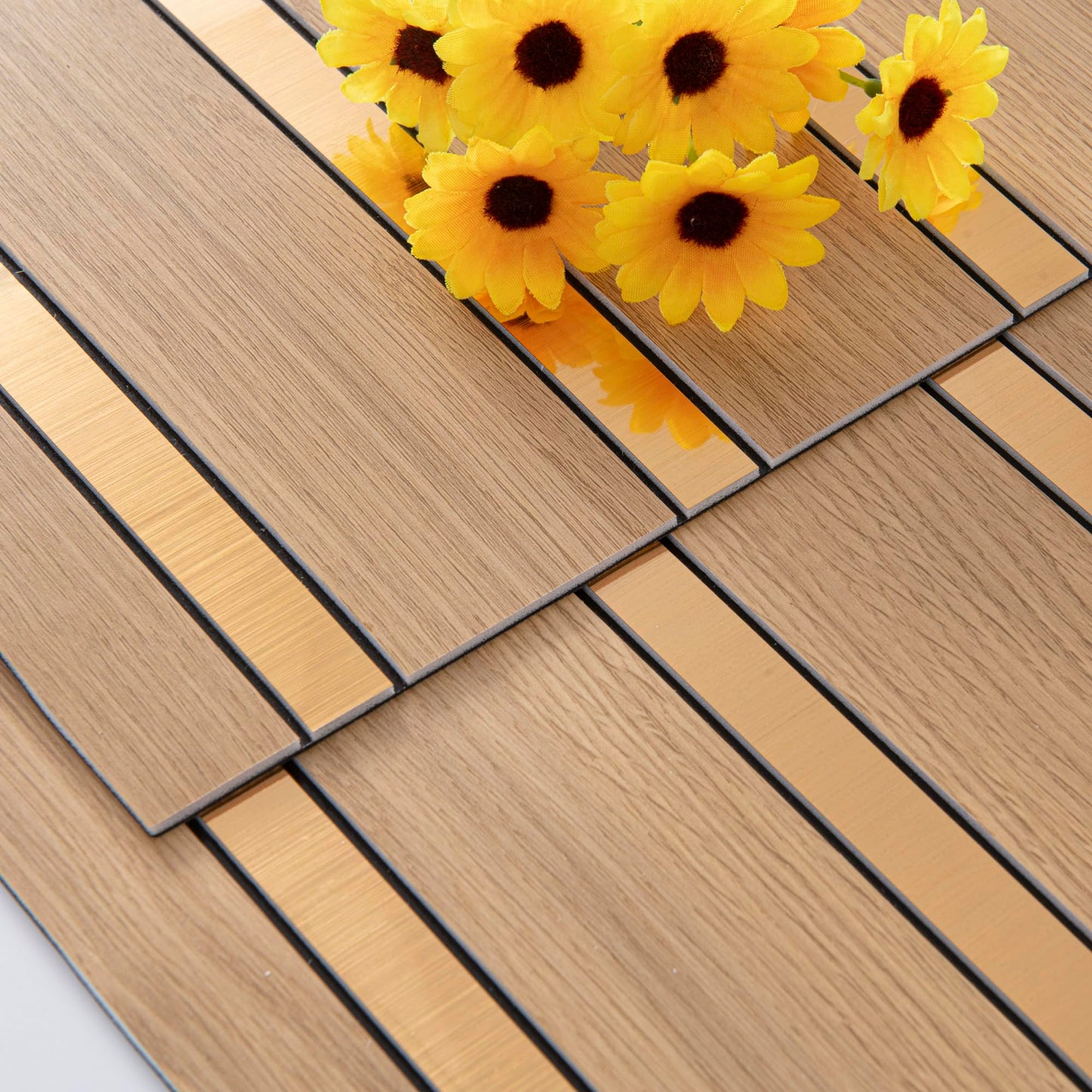 Haimin 3D Wall Panels Wood Grain Slat, 10Pcs 23.6"x11.6" Peel and Stick Self-Adhesive Textured Paneling, Easy DIY Light Luxury Decor for Bedroom Living Room Home (Light Oak with Gold)