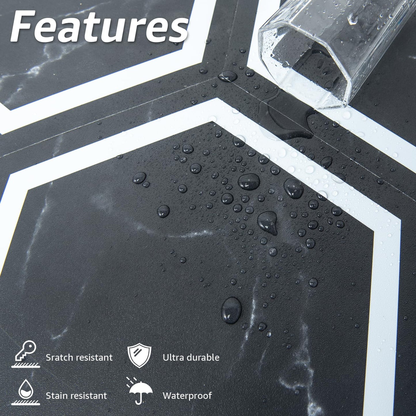 Art3d 30-Pack Hexagon Peel and Stick Flooring Tile Marble Look, Self Adhesive Waterproof Vinyl Floor Tile for Kitchen Bathroom Living Room Bedroom, 11.8" x 10.2" Black Marble