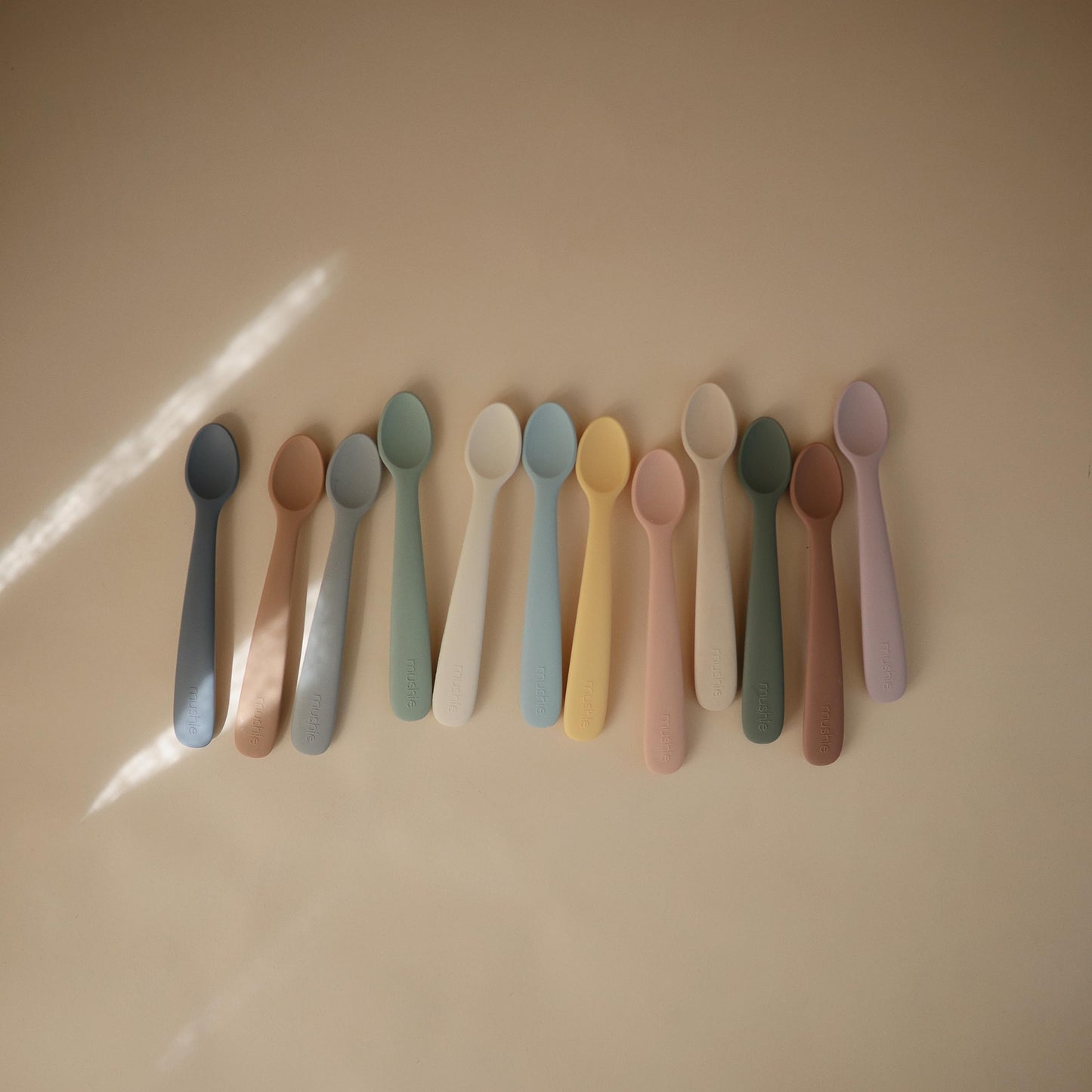 mushie Silicone Baby Feeding Spoons | 2 Pack (Dried Thyme/Natural)