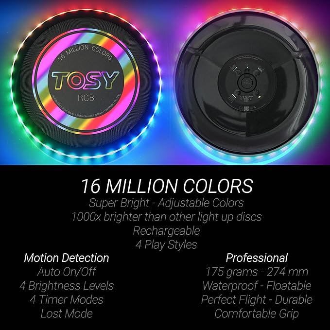 4 of TOSY Frisbee 36 LEDs & Muticolor, Extremely Bright, Smart Modes, Auto Light Up, Rechargeable, Perfect Birthday & Camping Gift for Men/Boys/Teens/Kids, 175g frisbees