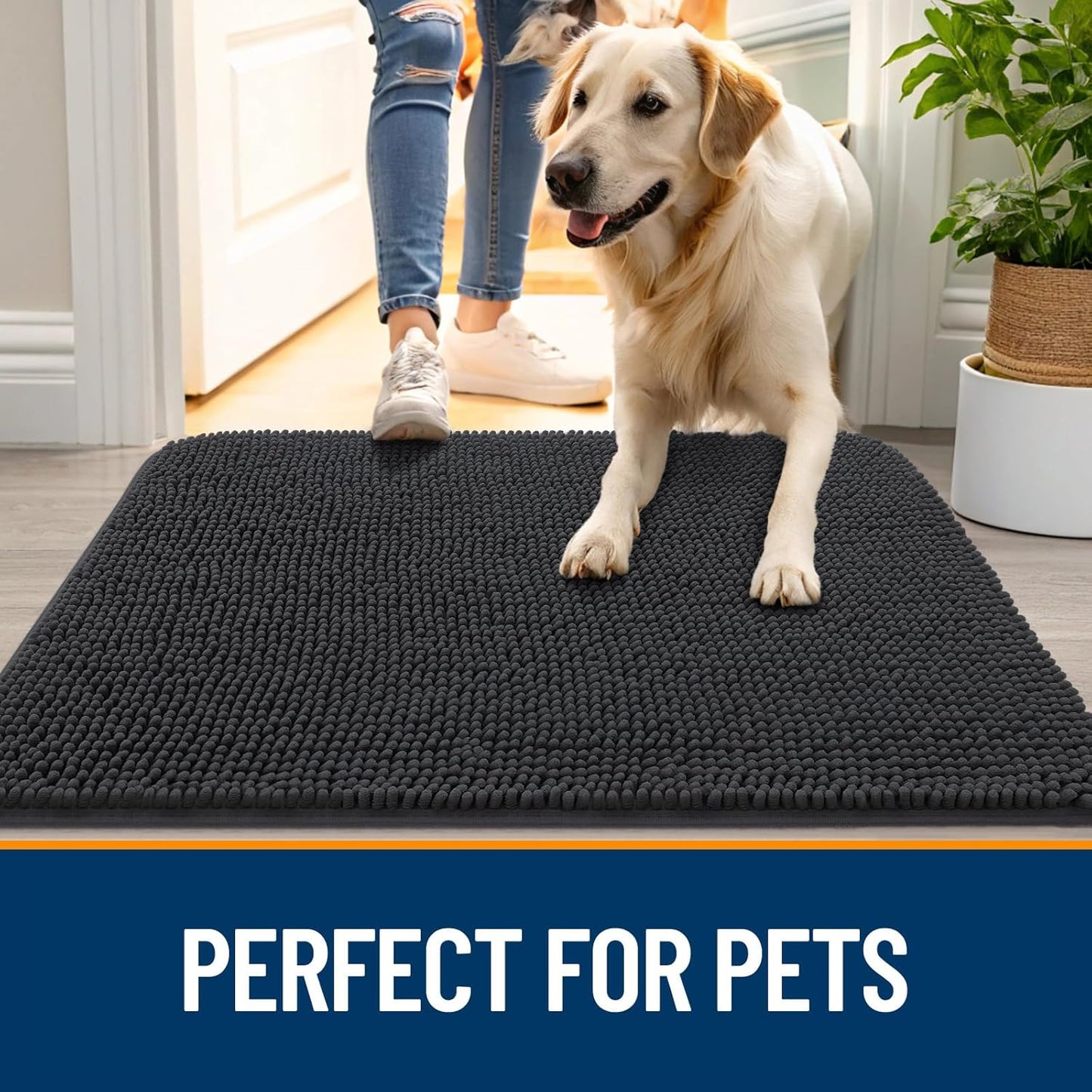 OLANLY Dog Door Mat - Absorbent Non-Slip Chenille Mat for Muddy Paws | 59x32, Dark Grey Indoor Entryway Carpet