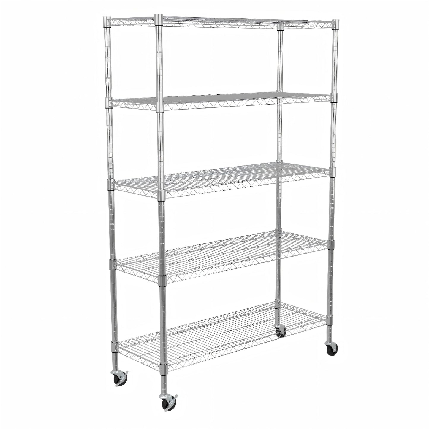 Heavy Duty 5-Tier Wire Rack Shelving Unit, Adjustable Storage Rack with 3" Rubber Wheels, 1750 lbs Capacity, Chrome Standing Shelf for Kitchen, Garage, Warehouse, Office - 47"D x 17.72"W x 74"H