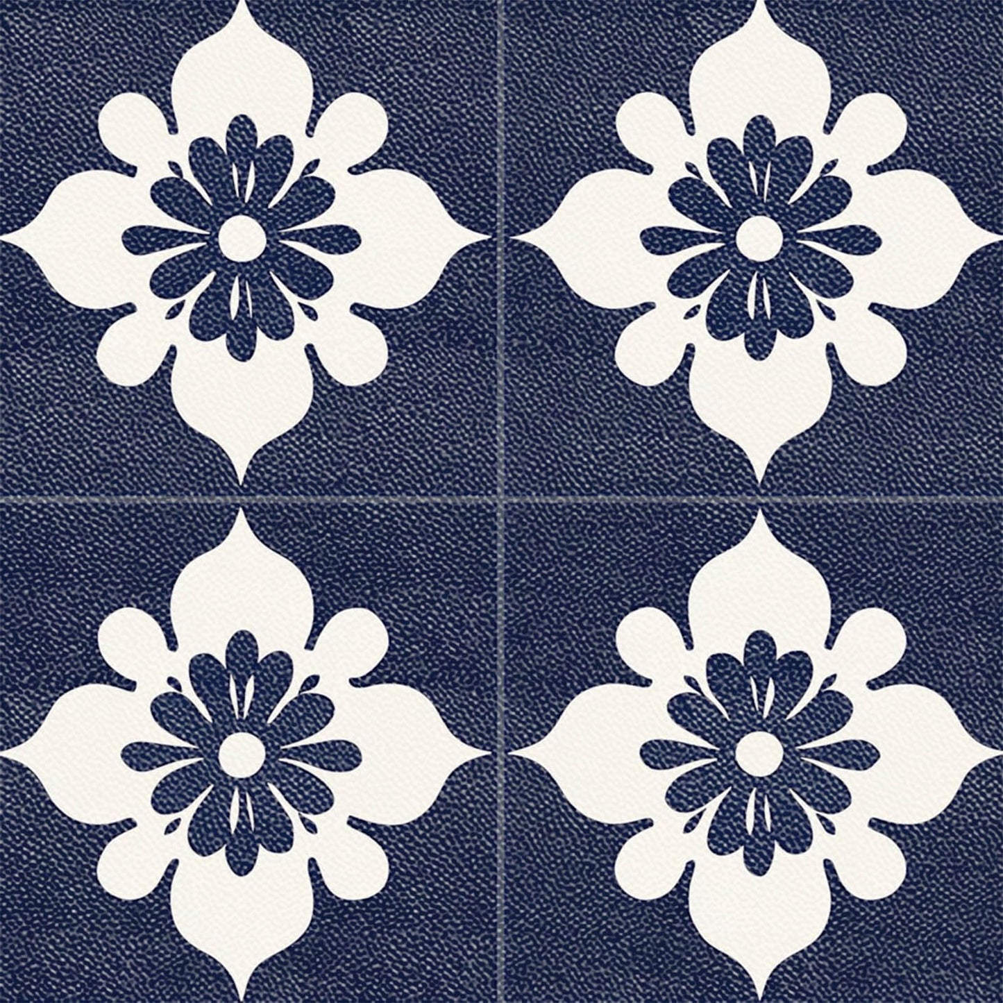 IVN 10PCS 12x12 Inch Navy Floral Pattern Peel and Stick Floor Tiles Removable Self Adhesive Vinyl Flooring Stickers for Bathroom Kitchen Balcony Decor
