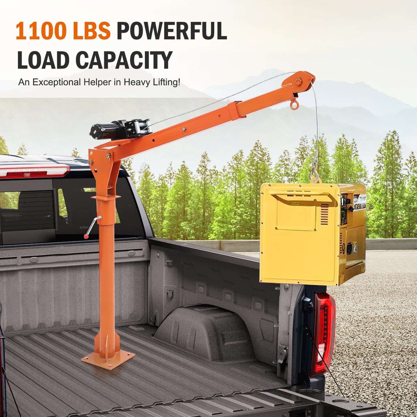GarveeTech Folding Truck Mounted Crane, 1100 LB Pickup Jib Cranes with Electric Winch 3500 LB 12V, Electric Truck Crane Hoist Painted Steel 360 Swivel for Construction, Forestry, Factory