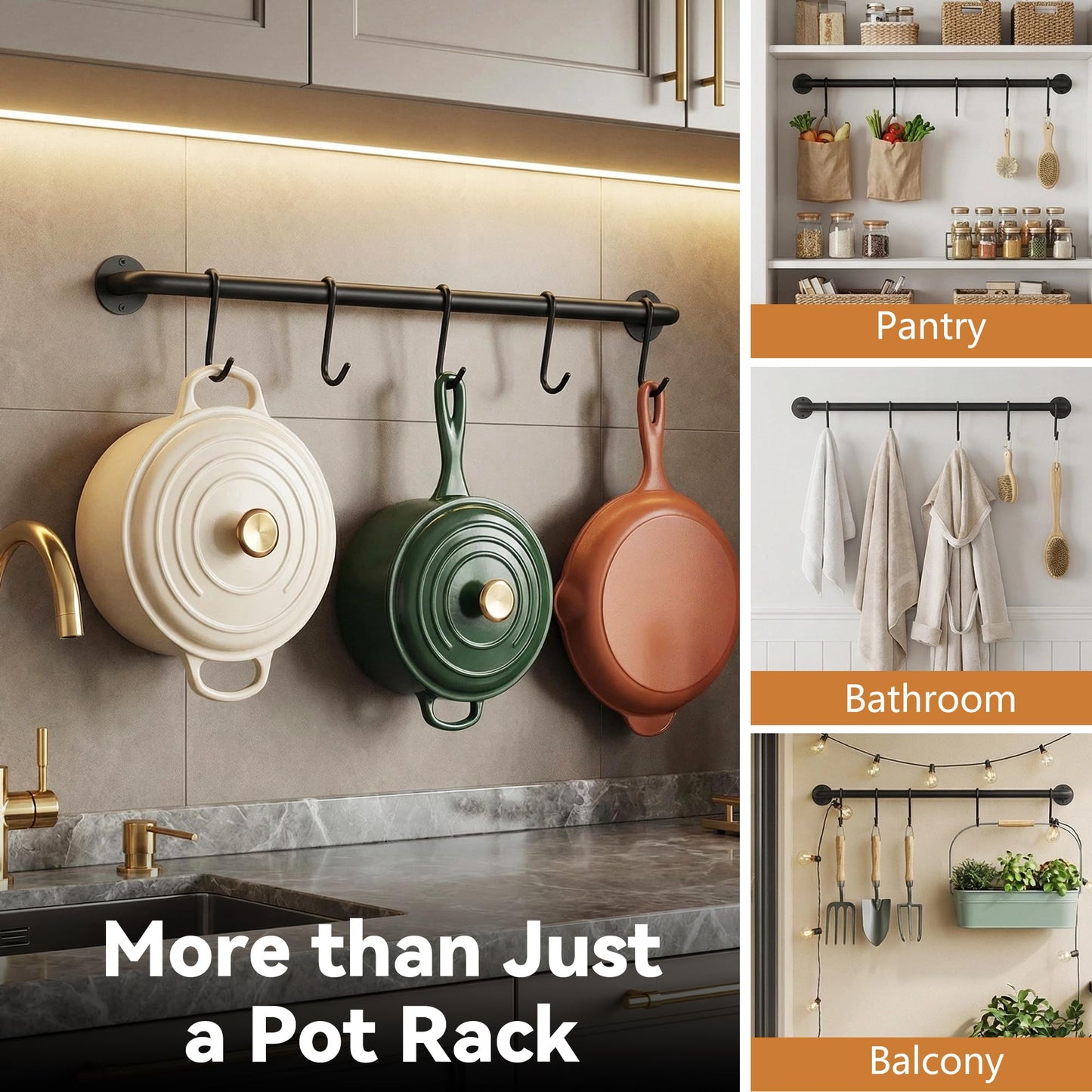 BIHOMIFI Wall-Mounted Utensil Rack Hanger Steel-made Kitchen Utensil Rack Organizer Pot Pans Wall Hanger Holder for Rustic Iron Kitchen Organizer with Ten Hanging Hooks（2 Pack）