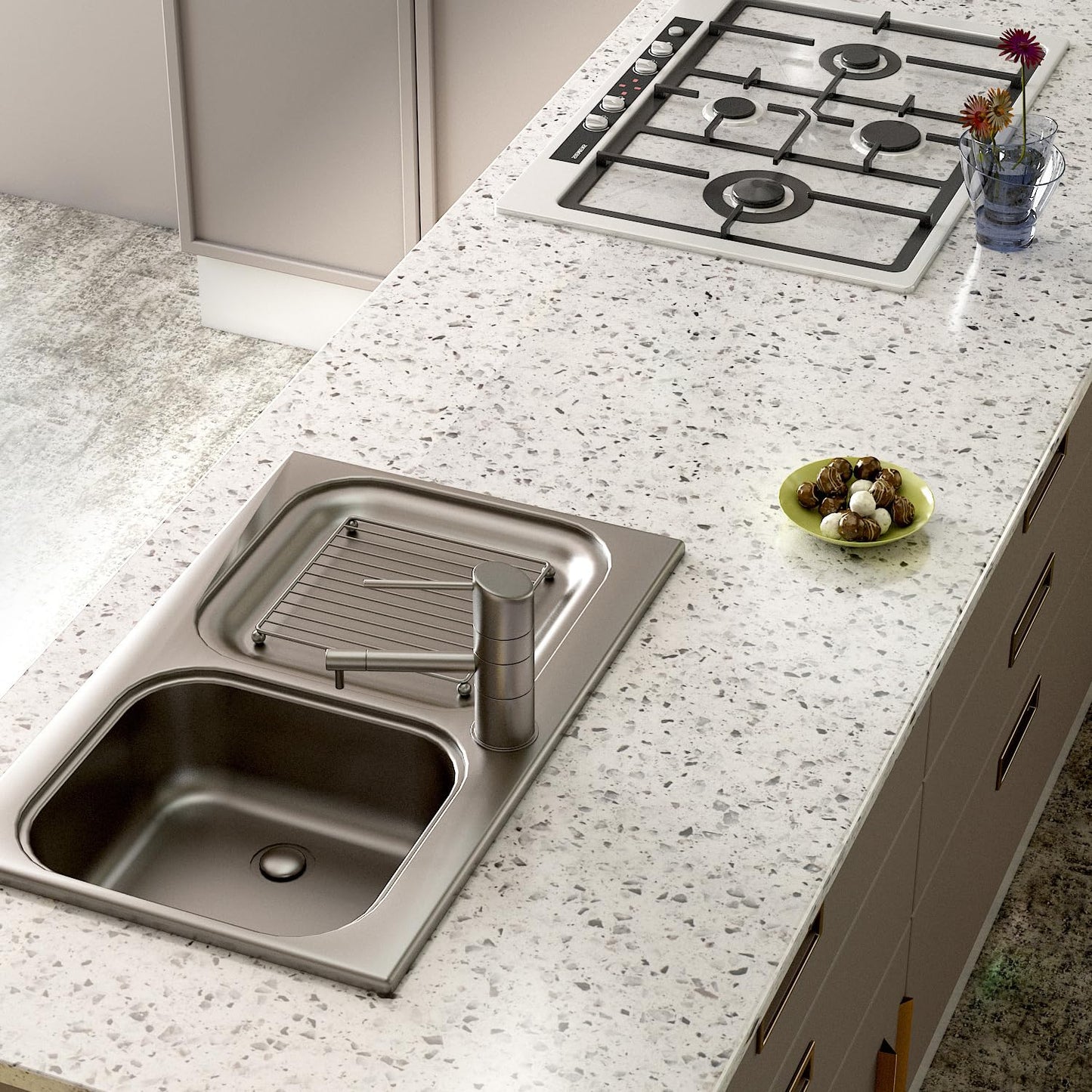 A-b-cil Gray White Terrazzo Contact Paper 88" X 16" Granite Contact Paper for Kitchen Counter Top Peel and Stick Countertop Adhesive Wallpaper for Cabinet Desk Dresser Top Table Covers Stains