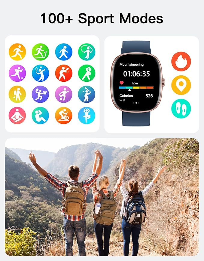 Fitness Tracker 2025 Ver. (Answer/Make Calls), 1.85" Smart Watch Fitness Watches for Women Men with 24/7 Heart Rate Blood Oxygen Monitor Sleep Tracker 100+ Sport Modes IP68 Waterproof (Blue)