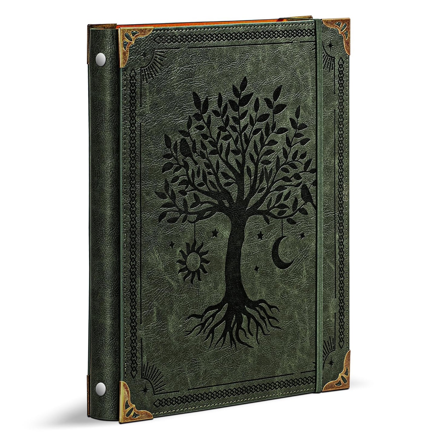 Ovesmusl Leather 3 Ring Binder Fits 8.5"x11" Letter Size Paper, 1 Inch Round Ring Binder Holds 200 Sheets, Notebook Cover Loose Leaf Organizer, Green Tree