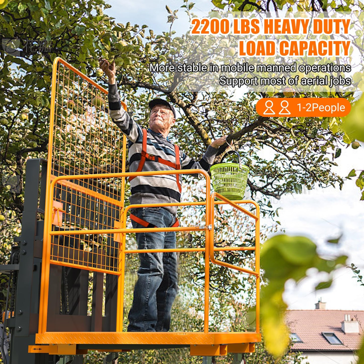 43"X45" Forklift Safety Cage with Wheels, 1800Lbs Capacity Forklift Work Platform with Non-Slip Platform & Lock, Heavy-Duty Lift Basket Aerial Platform for Warehouse Rack Repair/Construction