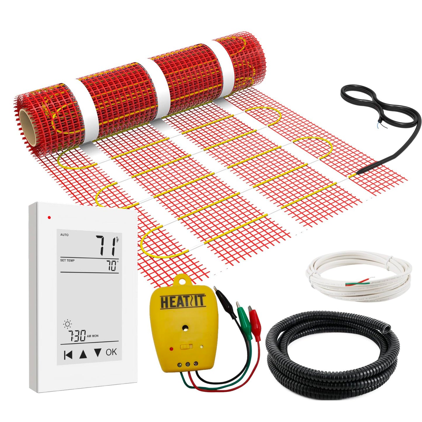 30 sqft HEATIT Warmmat Electric Radiant Self-adhesive Floor Heat Heating System & ET-72 Thermostat & Alarm Monitor