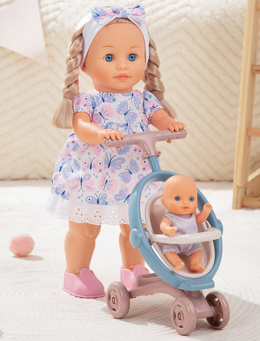 Mother Love Walking Dolls,16 Inches Interactive Baby Dolls Set with Stroller & Sister, Baby Dolls with Hair, Singing and Walking Dolls for Girls ,for 3+ Year Old Girls Gifts