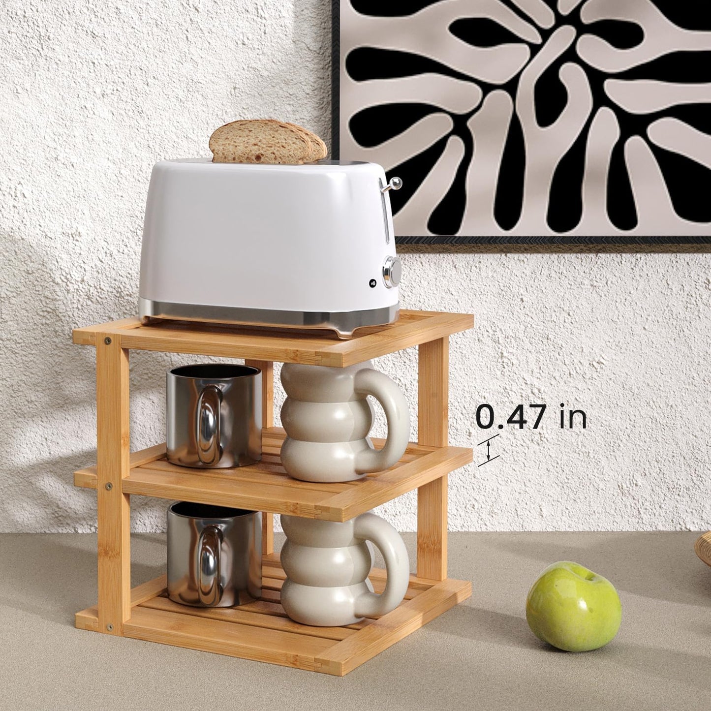 Danfoxer 2 Pack Bamboo Corner Shelf,3 Tier Kitchen Cabinet Organizer for Plates and Dishes,Pantry Storage and Spice Rack（Natural）