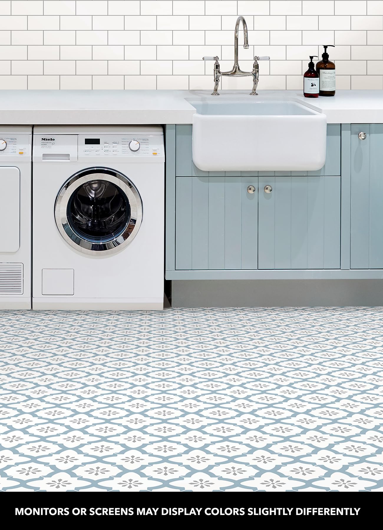 FloorPops Alfama Peel and Stick Floor Tiles, Blue, Geometric Vinyl Floor Tiles, Water Resistant, 12 in x 12 in, Pack of 10