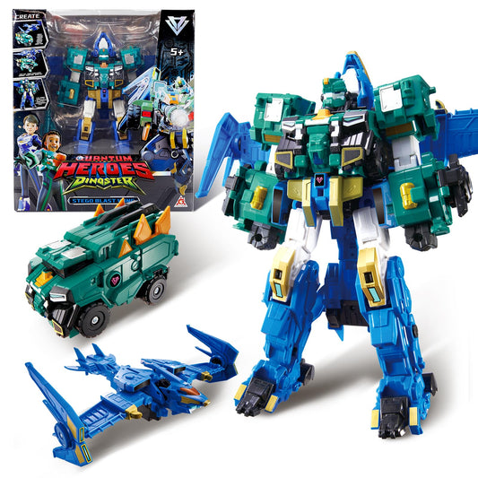 QUANTUM HEROES DINOSTER Transformable Robot 3 in 1 Stego Blast Wing, 11.81 Inches, Transforming Toys for Kids, Chariot Toys, Dinosaur Robot for Boys Girls 5 6 7 8 9 10 Years Old