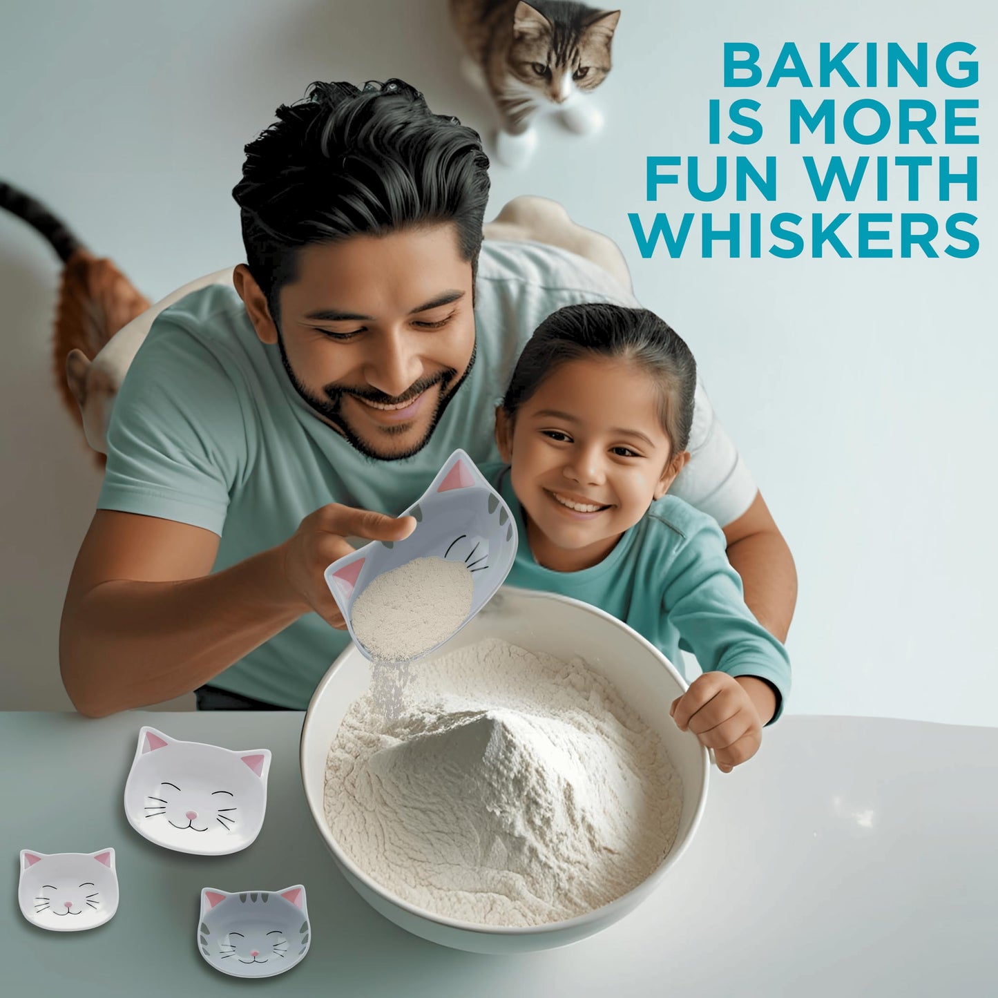 Cat Measuring Cups Set - Novelty Cat Kitchen Accessories & Baking Gifts - Unique Measuring Cups for Stackable & Cute Baking Supplies - Durable, Fun and Decorative Kitty Cup for Cooking (Set of 4)