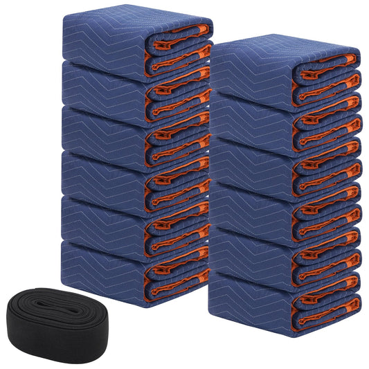 Permade 12 Pack Moving Packing Blankets- 72x80 in (48lb/dz) Heavy Duty Moving Pads for Furniture Protection Professional Quilted Cargo Shipping Furniture Blankets for Packing, Blue