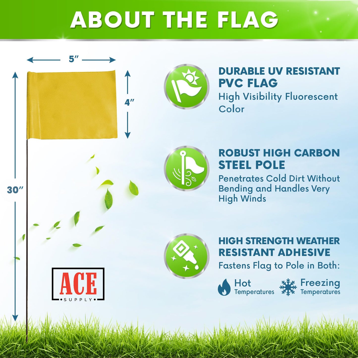 Yellow Marking Flags 1000 Pack - 4x5x30 Inch Yellow Flags for Yard - Markers For Lawn, Irrigation, Landscaping, Survey & Sprinkler Head Marking