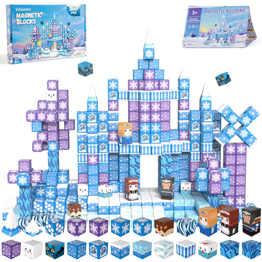 Vdealen 300 PCS Magnetic Blocks-Magnetic Building Blocks, Stacking Magnetic Cubes Toy for Kids, STEM Montessori Sensory Toys for Boys and Girls Age 3 4 5 6 7 8 9 10 11 12 Christmas Birthday Gift