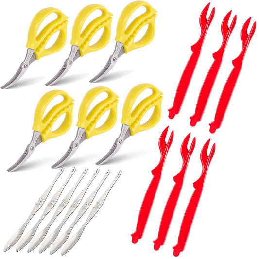 18 Piece red Seafood Scissors Crab Scissors Seafood Shears Multifunctional Crab Leg Crackers and Tools