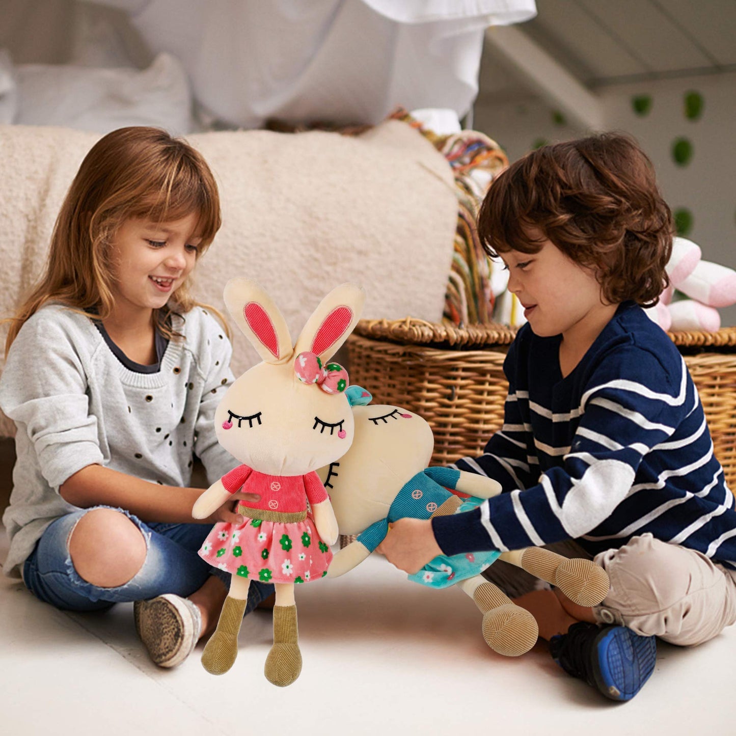 Set of 2 Easter Bunny Plush for Kids, 18.3" Easter Stuffed Animal, Big Rabbit Toys Cute Birthday Gifts for Boy Girl, Pink & Blue