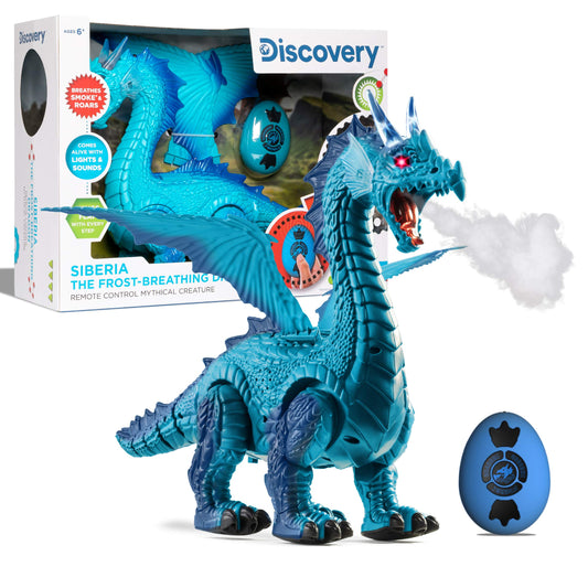 Discovery Frost-Breathing RC Dragon with Smoke Breath, Walking, Wing Flapping, Realistic Roaring Sounds| Light-Up Large Dinosaur Toy| Remote Control Robot Dino Mythical Creature|Kids Boys Gift| Age 6+
