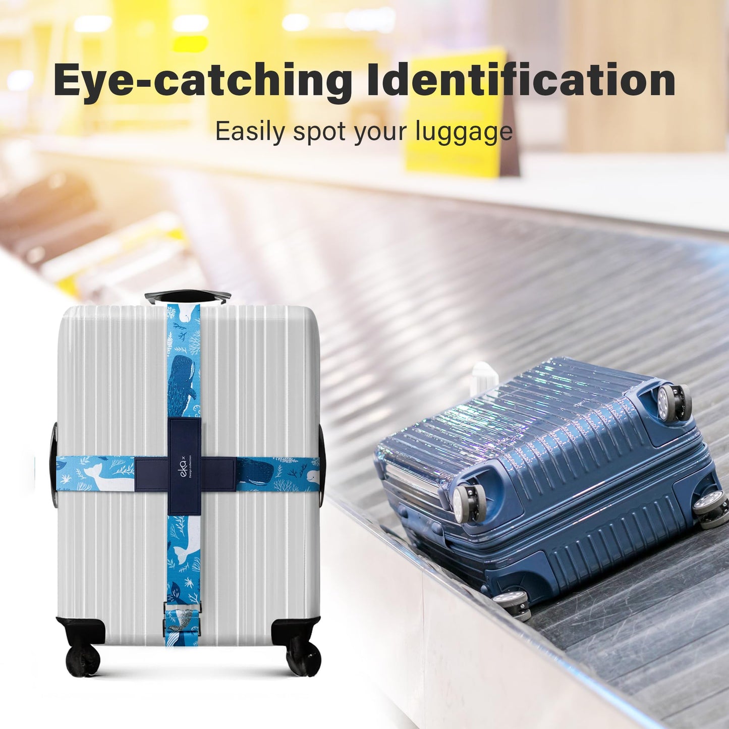Luggage Straps for Suitcases,Adjustable Luggage Elastic Belt, Travel Essentials for Airport,Station, Vibrant Designs, (Azure Ocean)