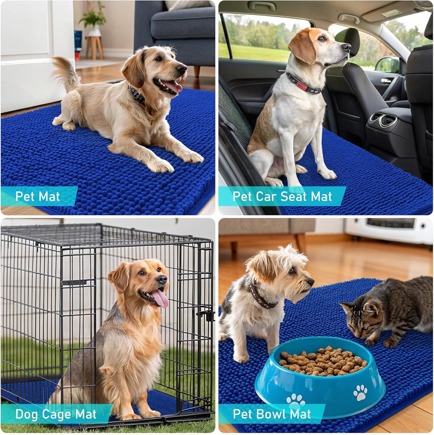 OLANLY Dog Door Mat - Absorbent Non-Slip Washable Doormat for Muddy Paws | 36x24 Royal Blue