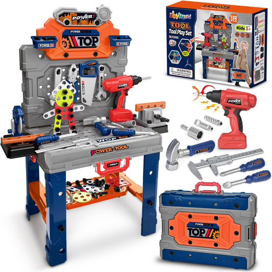 Kids Tool Bench with Realistic Electric Drill, 132 PCS Toddler Tool Set, Birthday Toys for Kids Ages 3 4 5 6 7 8, Toddlers Tool Box & Workbench, Kid Tools Set for Boys Girls 3-5 6-8