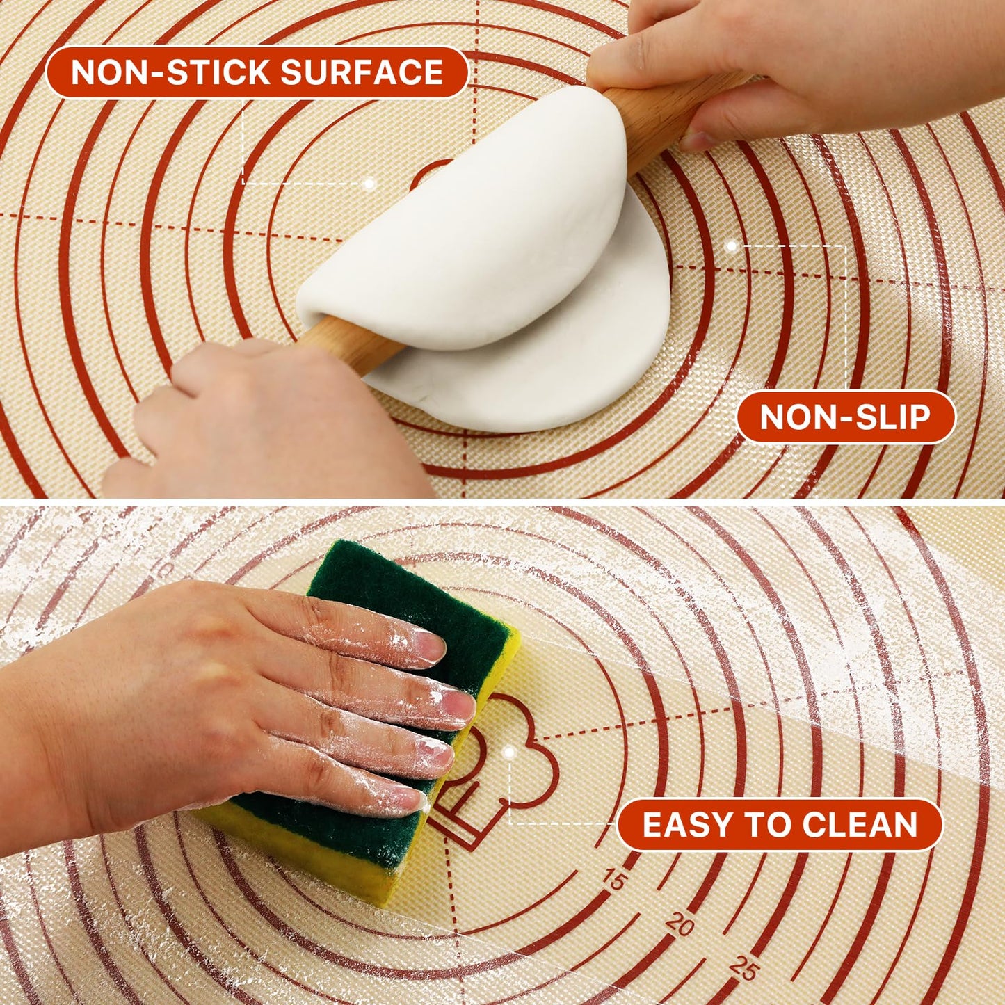 26x16 Inch Extra Thick Silicone Baking Mat with Measurements, Non-slip and Reusable - For Cookies, Bread, Pastry