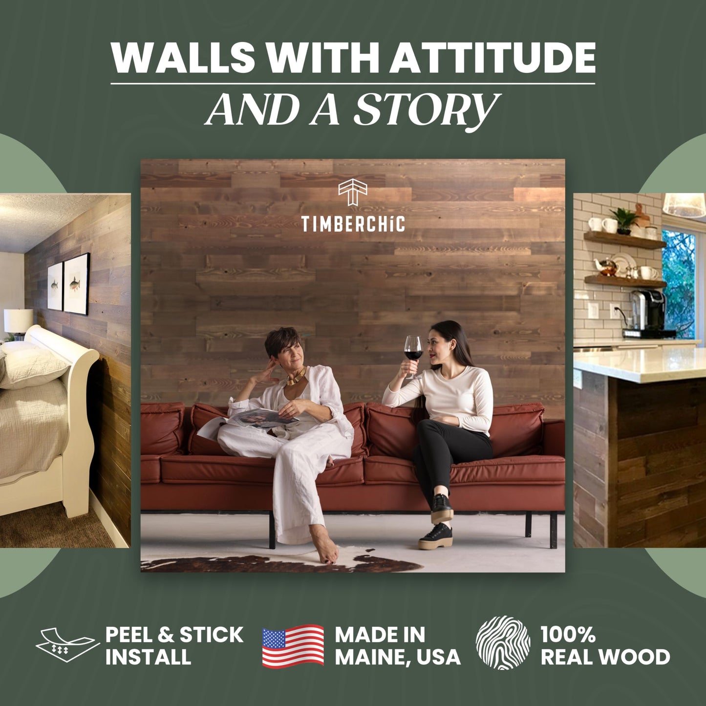 TIMBERCHiC 100% Reclaimed Wood Wall Planks - Made in USA - Peel-and-Stick Wall Panels for Interior Decor - DIY Accent Wall Panels, Freestone (4" x 20 Sq Ft)