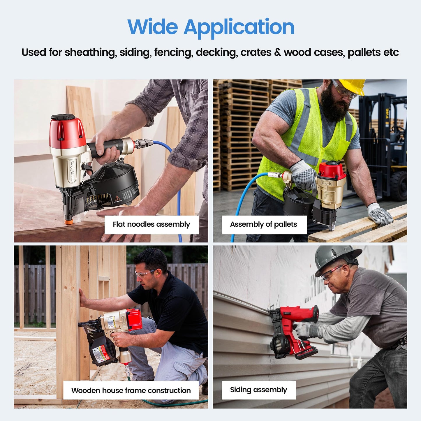 meite CN65S Coil Siding Nailer with 15 Degree Siding Nails 3" x .120" - Pneumatic Nail Gun with 360° Exhaust & Safety Lock for Roofing Fencing Decking