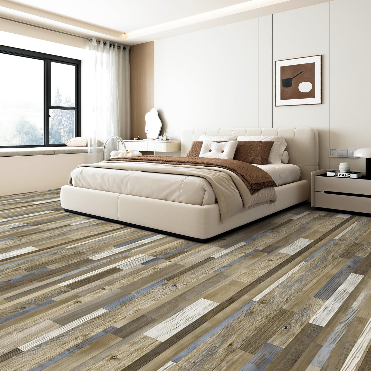LONGKING 30-Pack 12×12in Vinyl Flooring Tiles - Effortless Peel and Stick Floor Tiles for Kitchen, Dining Room, Bedrooms, 30 Sq. Ft (Brown Segment)