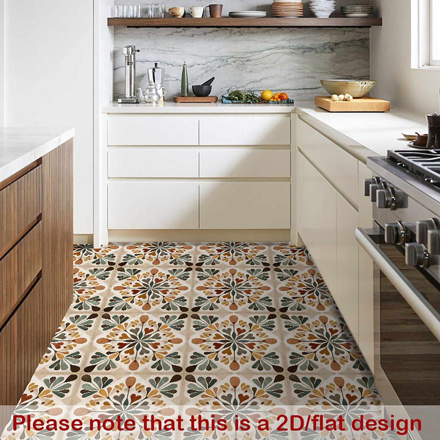 Nuxovilar Peel and Stick Vinyl Floor Tiles, 12x12 Inch Retro Geometric Floral Pattern, Self-Adhesive Flooring (10 Pcs)