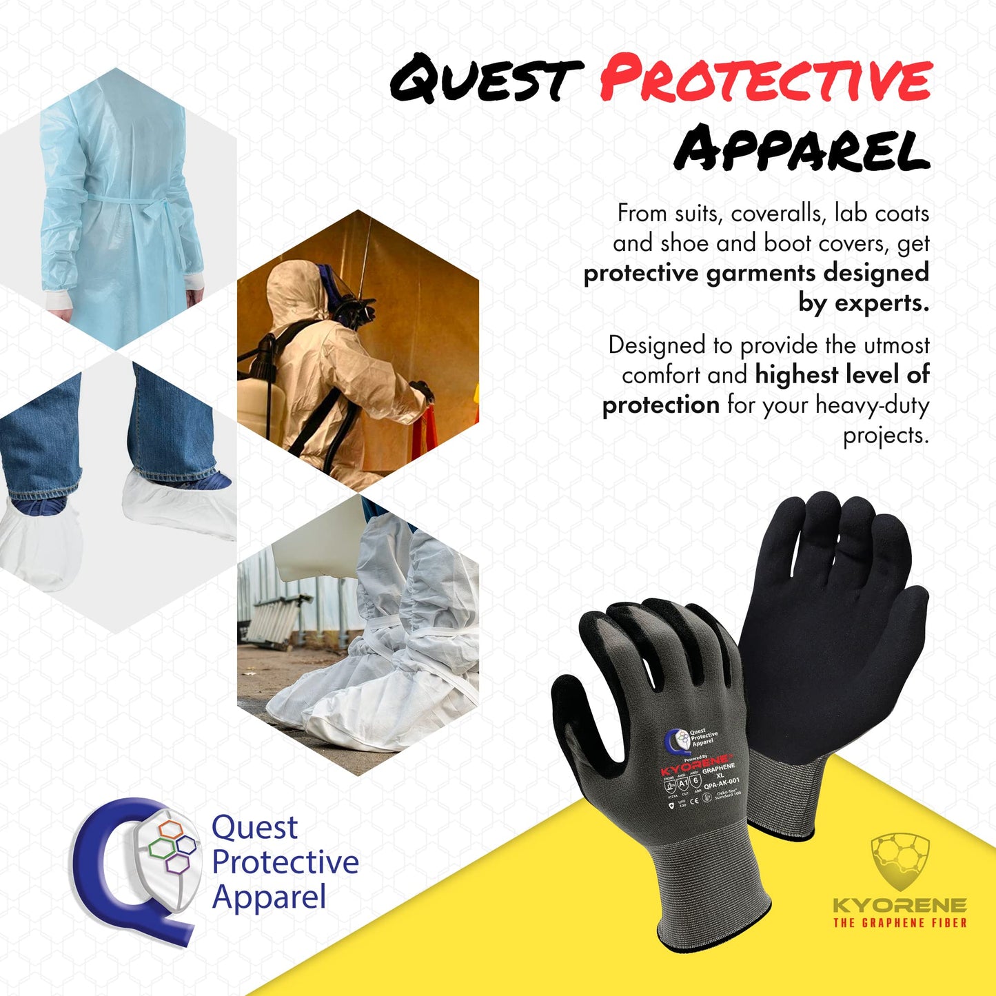 Quest Protective Apparel Cut Resistant Work Gloves (ANSI A1) – Lightweight Graphene Gloves for Gardening,DIY,Mechanical & General Handling – Breathable Grip Gloves for Men & Women – X-Large,Case of 72
