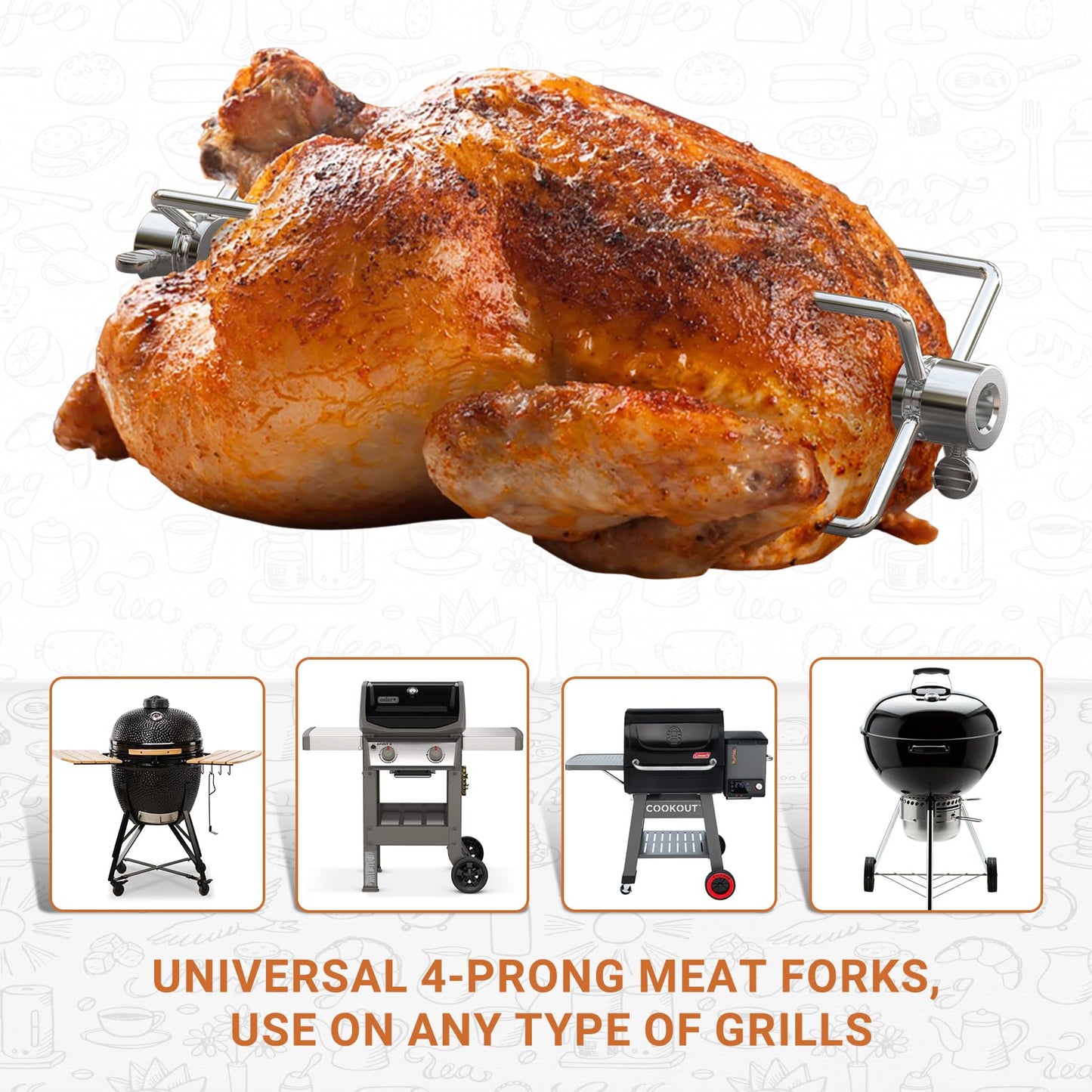 Onlyfire 6004 Grill Rotisserie Meat Forks(1-Pair)- Fits 5/16 Inch Square Spit Rods