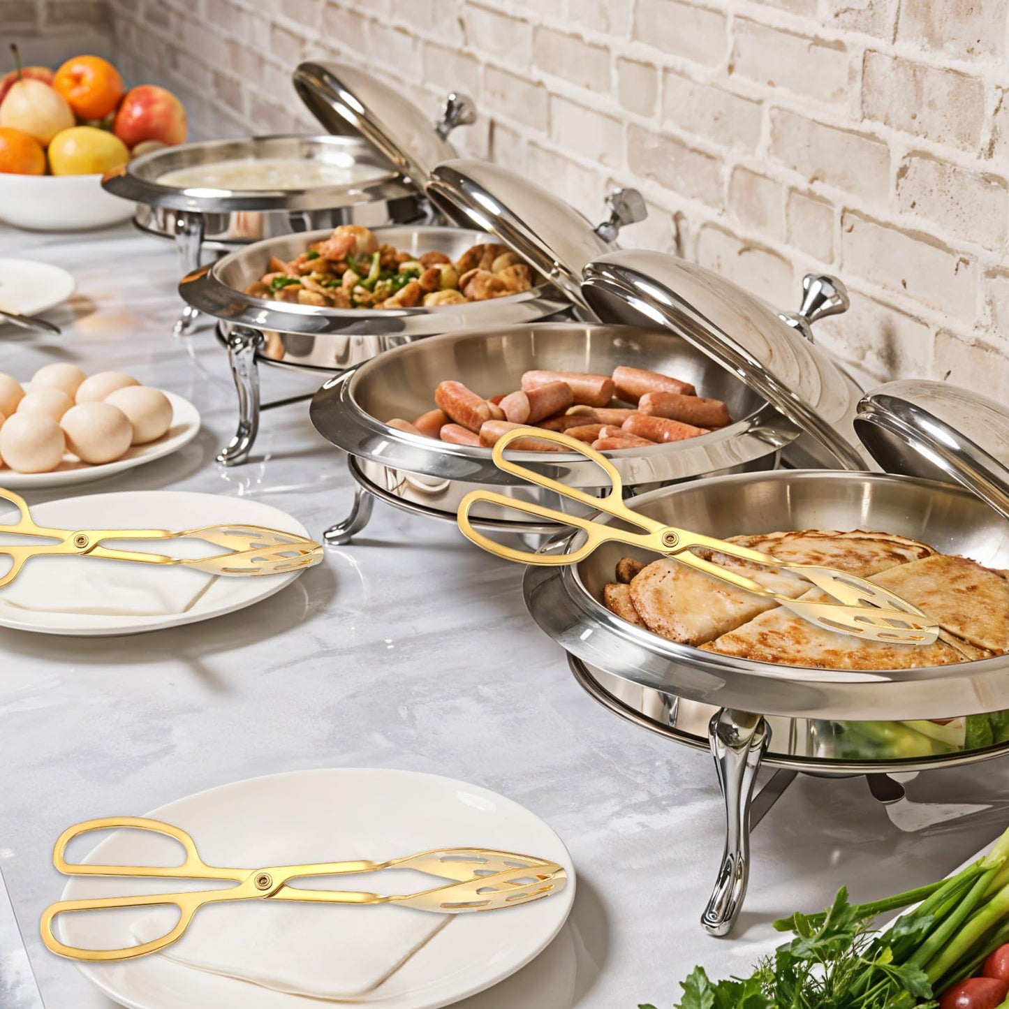 Dimeho 4 Pcs Gold Serving Tongs, Stainless Steel Serves Utensils 10 Inch Mini Salad Plated Buffet Serves Tongs for Wedding Party Kitchen Serving and Cooking