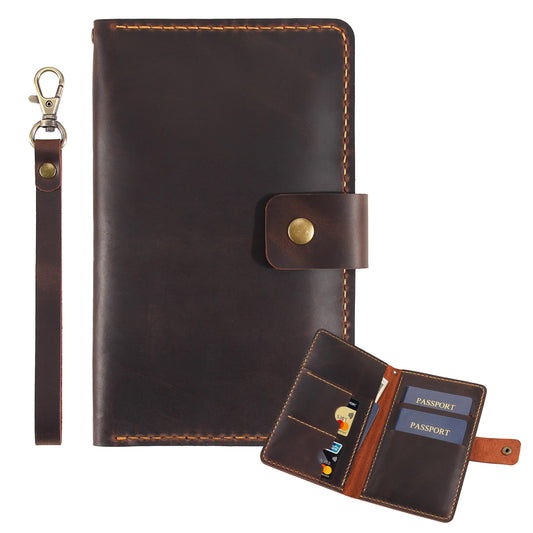 Handmade Vintage Leather Passport Holder for Couples – Travel Wallet Cover Case for Women & Men, Essential Travel Accessory (Coffee)