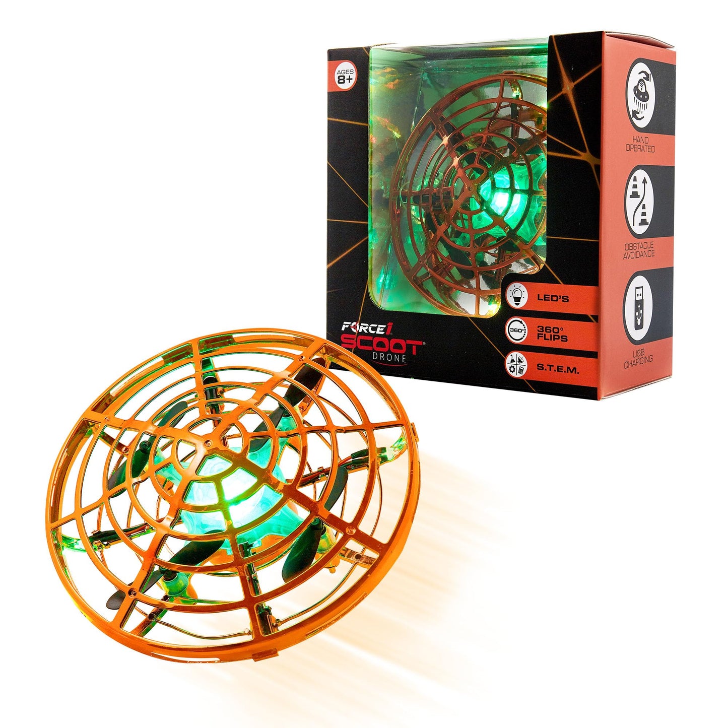 Force1 Scoot Skeet Mini Drone Electronic Shooting Game for Kids (Drone Only)- Hand Drones for Kids Compatible with Scoot Skeet LED Blaster, Electronic Target Game Indoor Flying Ball Drone Toy (Orange)