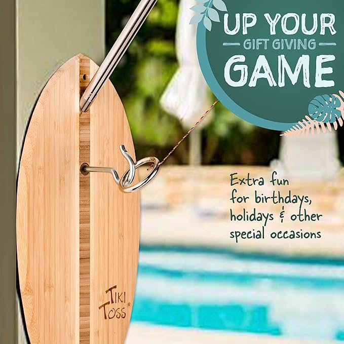 Tiki Toss Ring Toss Game for Adults & Kids - Hook and Ring Games with String and Hooks for Indoor/Outdoor Use, Man Cave Decor & Stuff, Gifts for Men - Standard or Deluxe 12.3" / Tiny 5"