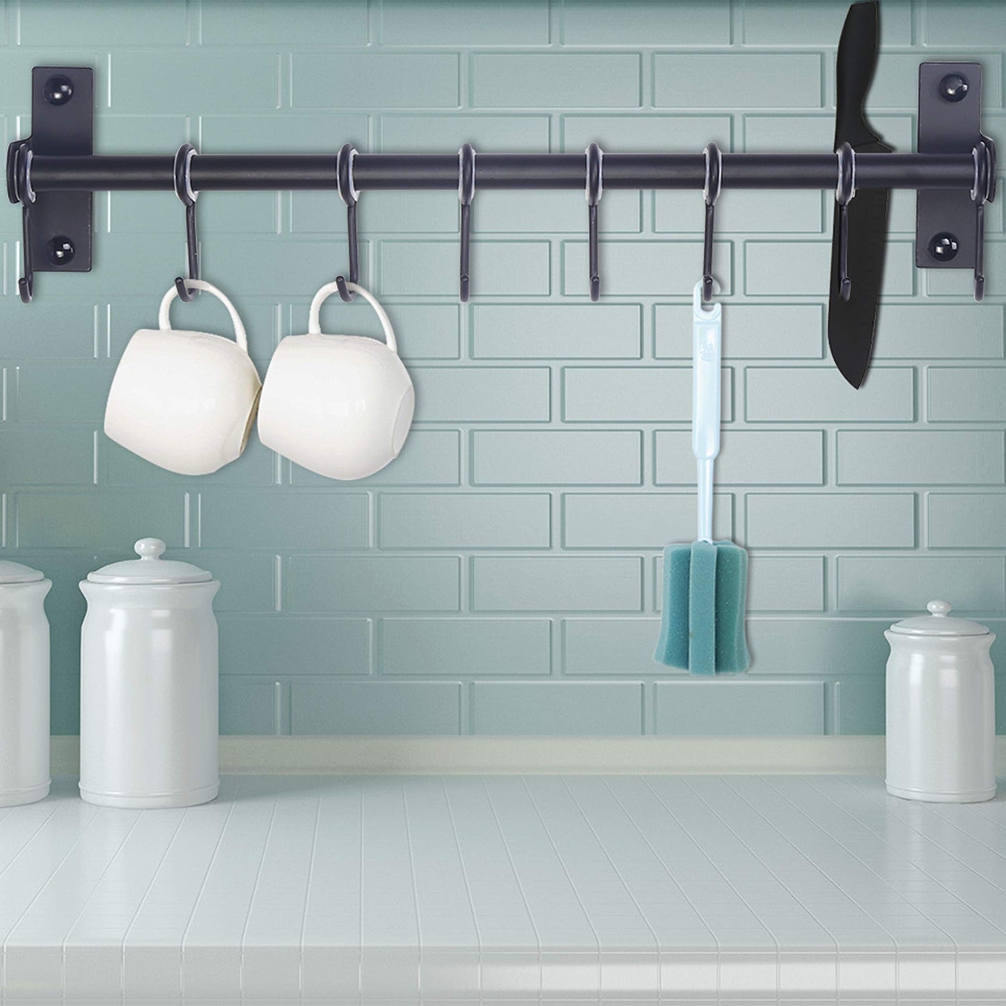 Dseap Pot Rack - Pots and Pans Hanging Rack Rail with 8 Hooks, Double Bars, Pot Hangers for Kitchen, Wall Mounted,Black
