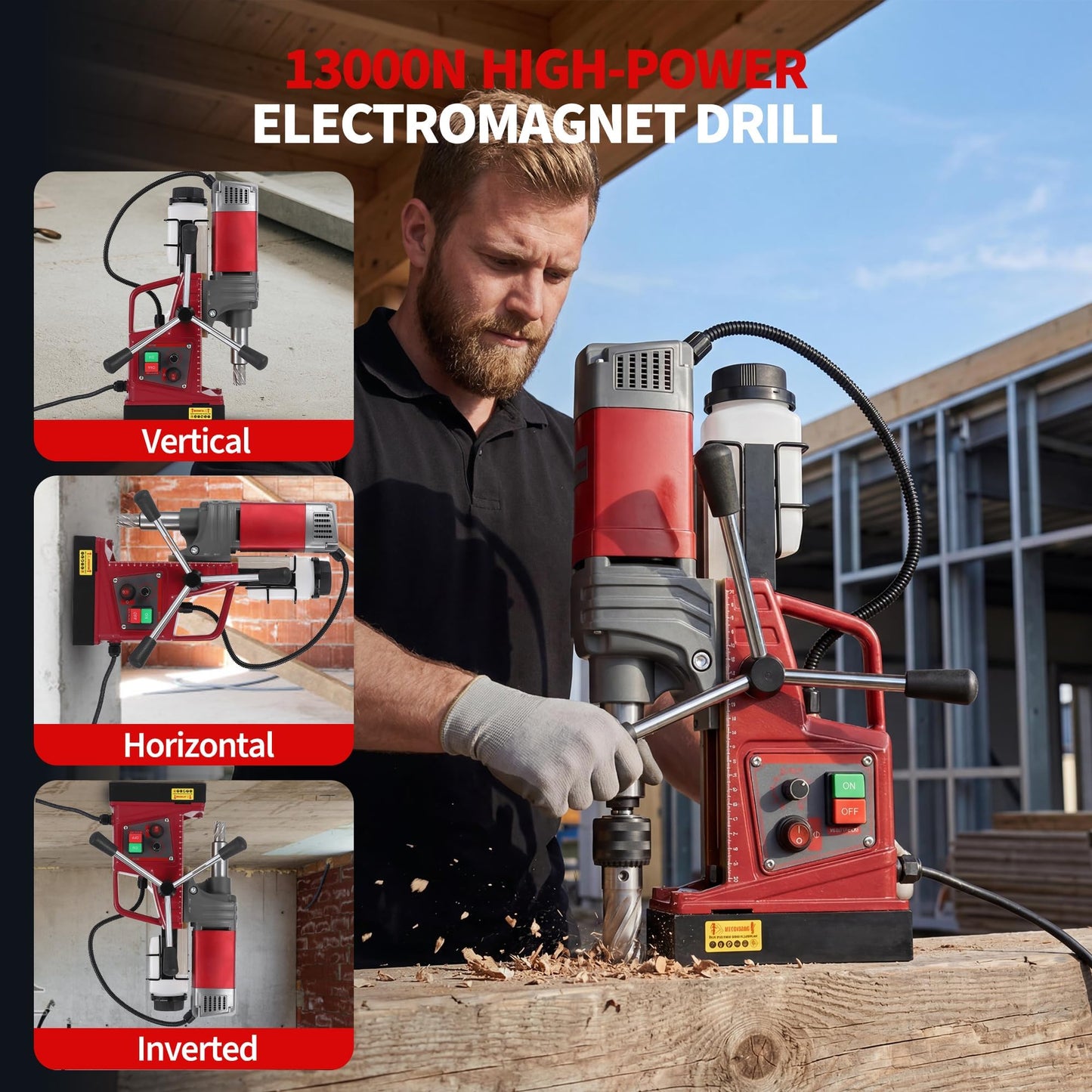 2 Inch Magnetic Drill Press, 210mm Max Stroke, 13000N Magnetic Force,1450W 820PRM Portable Electric Mag Drill Machine for Metal Drilling, Industrial Grade with Drill Chucks & Annular Cutters Kit