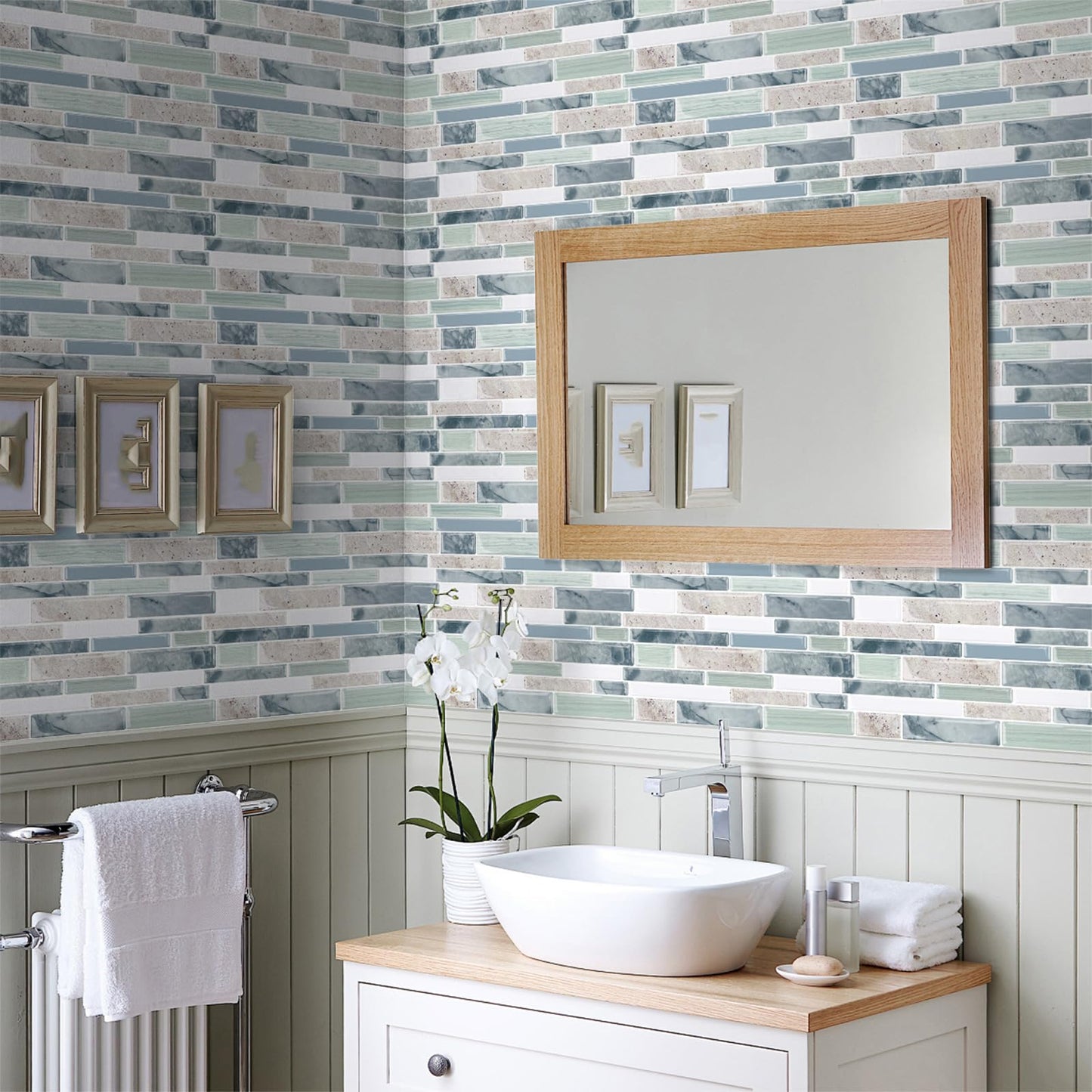 10-Sheet Peel and Stick Kitchen Backsplash Tiles, 3D Waterproof Self Adhesive Wall Tile Stick on Backsplash for Kitchen and Bathroom(Sage Green,12"×12")