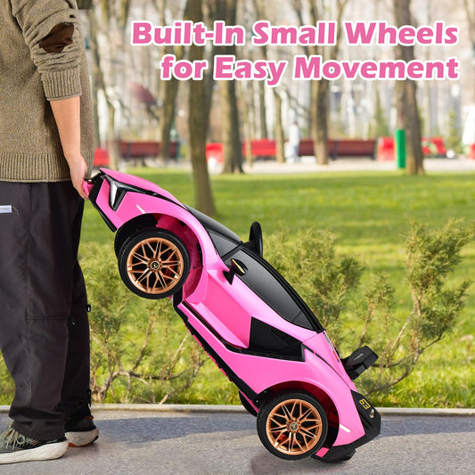 INFANS 12V Licensed Lamborghini Sian Kids Ride On Car with Parent Remote Control, Spring Suspension, MP3 Player, Electric Toy Roadster Carbon Fiber Textured for Toddler (Pink)