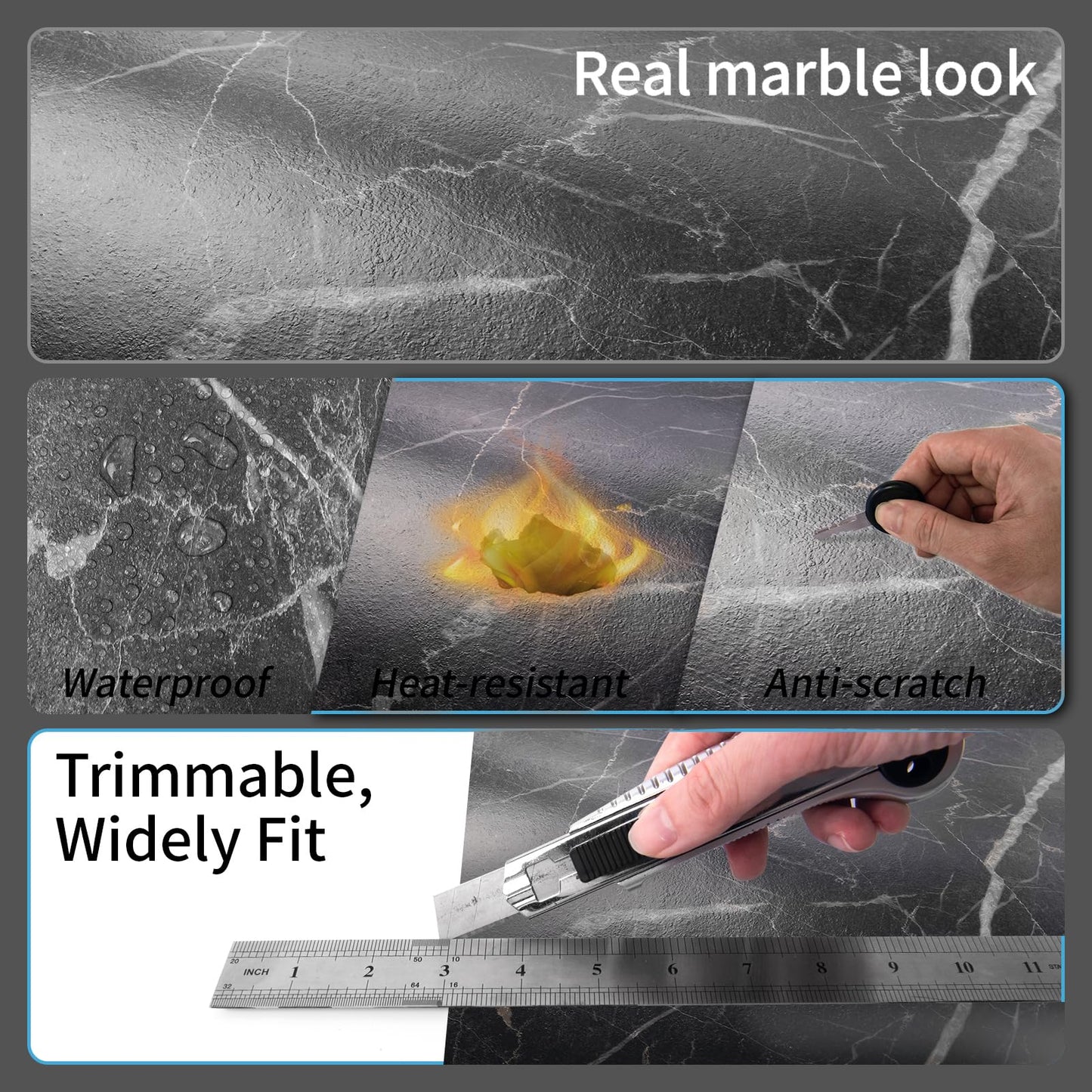 Art3d Peel and Stick Floor Tile, 30-Pack 12 x 12in. Covers 30 Sq.ft, Waterproof Vinyl Flooring Tiles Self Adhesive for Kitchen, Bathroom & Bedroom - Dark Marble