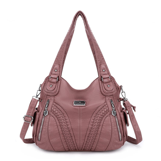 Purses and Handbags Women Fashion Tote Bag Shoulder Bags Top Handle Satchel Purses Washed Synthetic Leather Handbag… 1-1#d.pink 13.8 * 4.7 * 11.8 inches
