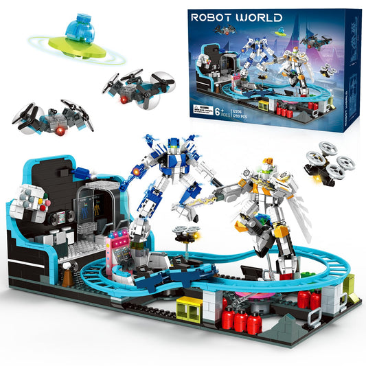 Rongmeiz Space Roller Coaster Building Toy for Kids 6+,1293 PCS Robot Roller Coaster Amusement Park Block Building Set Interactive Space Station Construction Kit Birthday Gift for Boys & Girls 6+
